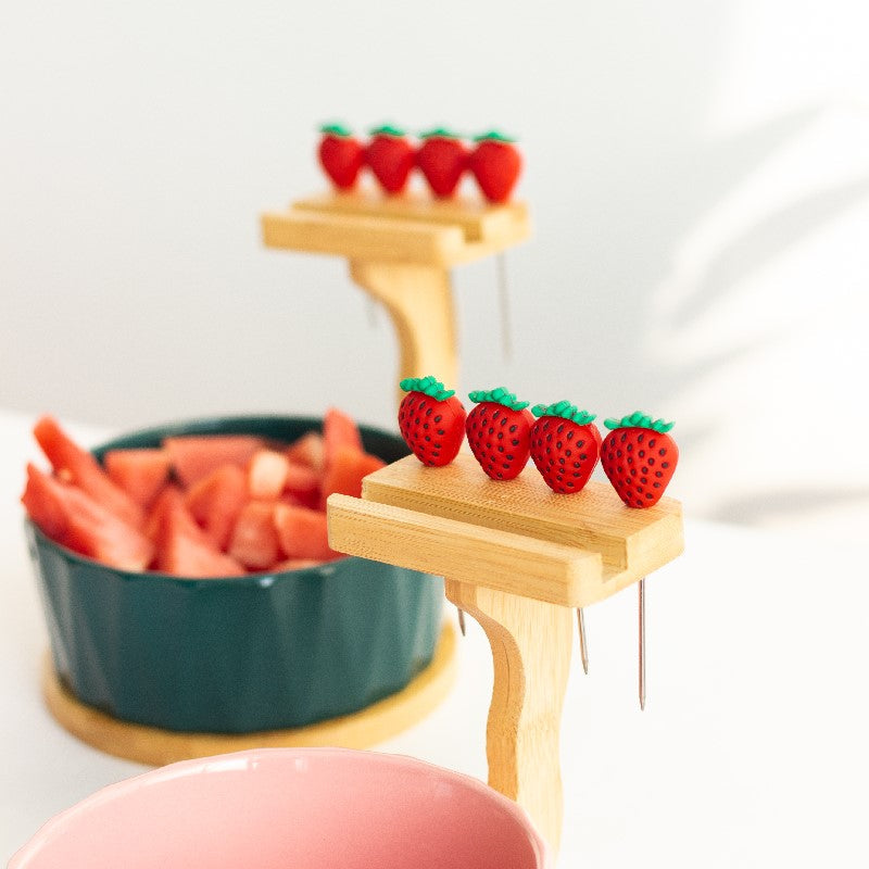 Snack Bowl With Wooden Mobile Stand & Food Picks Bowls June Trading   
