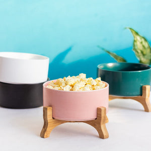Savour Ceramic Bowl With Elevated Wooden Stand Serving Bowls June Trading   