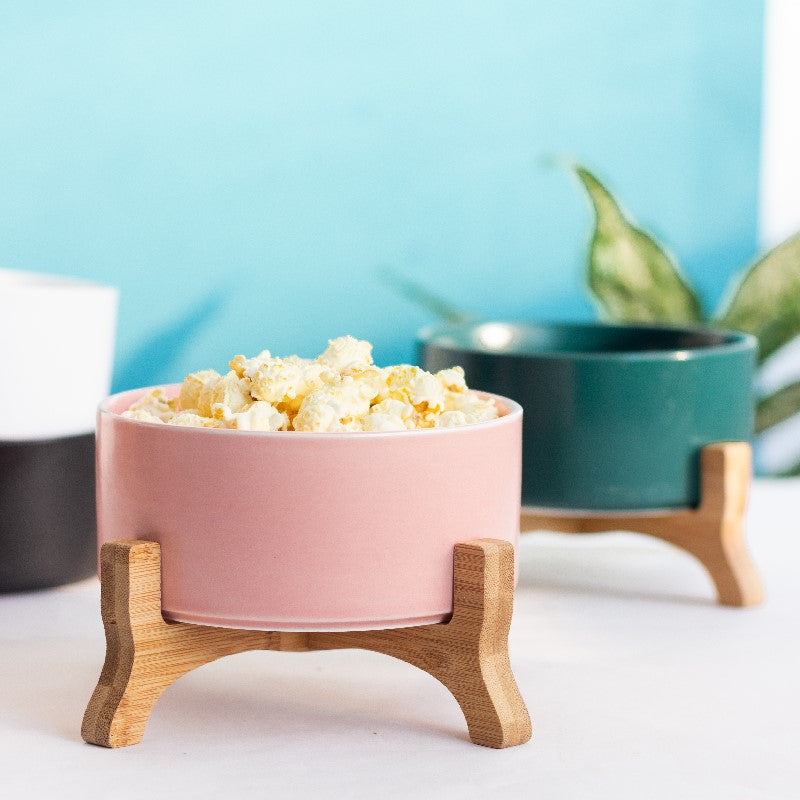 Savour Ceramic Bowl With Elevated Wooden Stand Serving Bowls June Trading   
