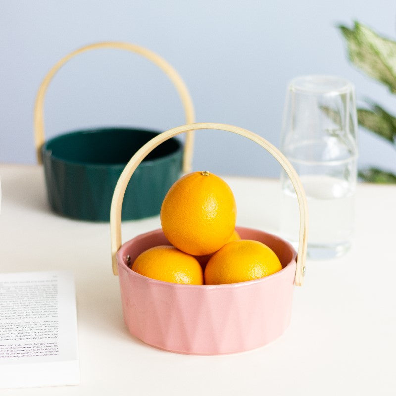 Nordic Snack Serving Bowl With Wooden Handle Basket June Trading   