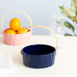 Nordic Snack Serving Bowl With Wooden Handle Basket June Trading Midnight Purple  