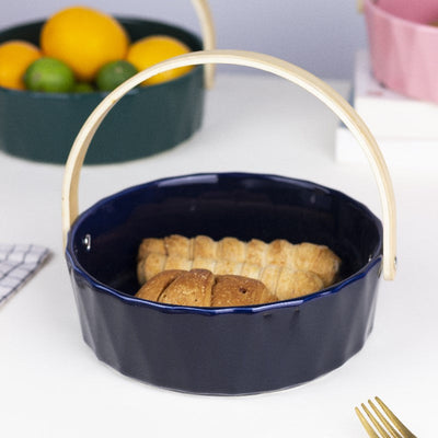 Relish Snack Serving Bowl With Wooden Handle Basket June Trading Berry Blue  