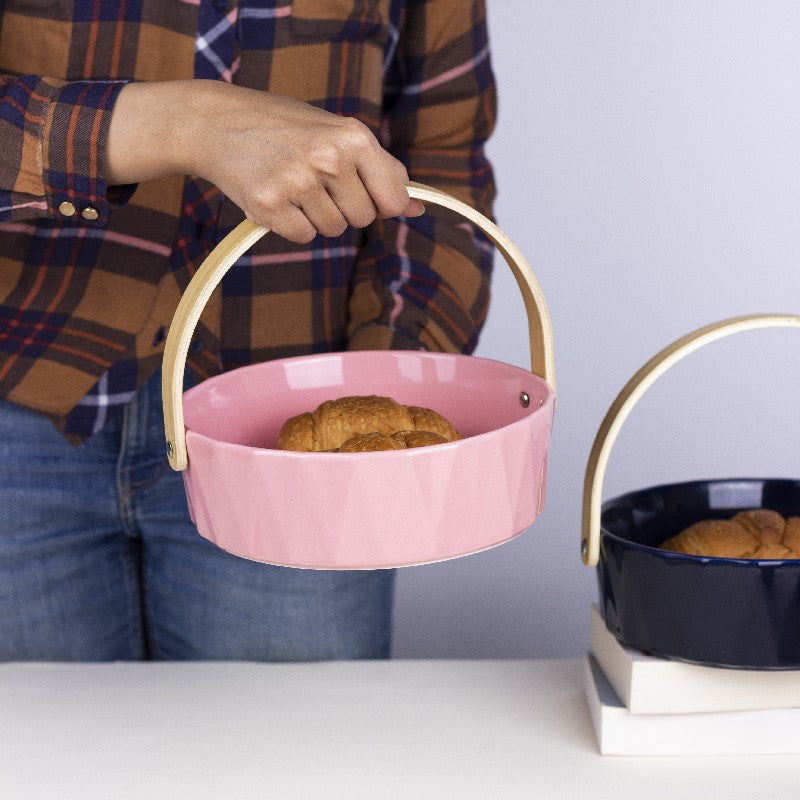 Relish Snack Serving Bowl With Wooden Handle Basket June Trading   