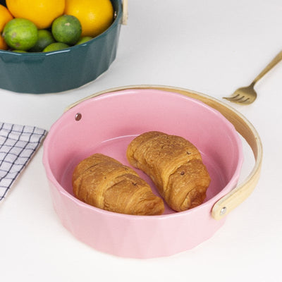 Relish Snack Serving Bowl With Wooden Handle Basket June Trading Taffy Pink  