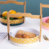 Traditional Accent Snack Serving Bowl With Wooden Handle Serving Platters June Trading Lace White  