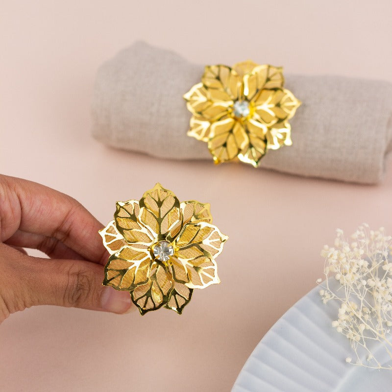 Luxury Flora Gold Napkin Rings (Set of 6) Napkin Rings June Trading   