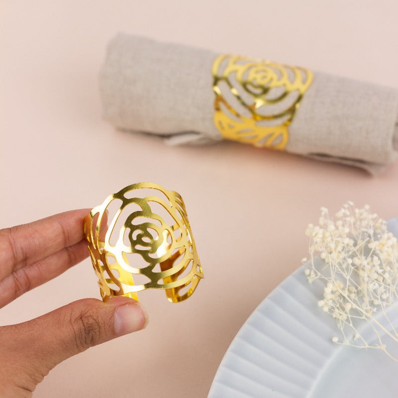 Blossom Rose Gold Napkin Rings (Set of 6) Napkin Rings June Trading   