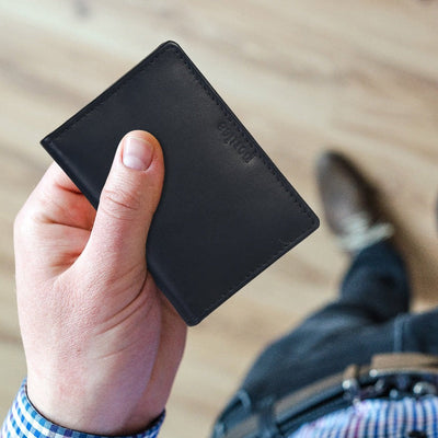 Leather Bifold Card Holder- Black Wallet Portlee   