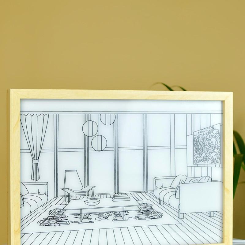 Sowpeace Illuminated Hall Room Frame – LED Landscape Photo Frame with Sofas, Carpet & Balcony for Chic Home Decor