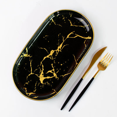 Gold On Black Marble Square 20 Pieces Dinnerware Dinner Sets June Trading   