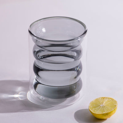 Rippled Tinted Double Walled Glass Glasses June Trading Sardine Grey  