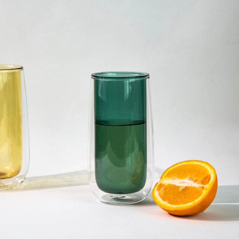 Premium Tinted Double Walled Glass Glasses June Trading Basil Green  