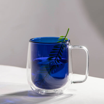 Refined Tinted Double Walled Glass Mug Glasses June Trading Egyptian Blue  