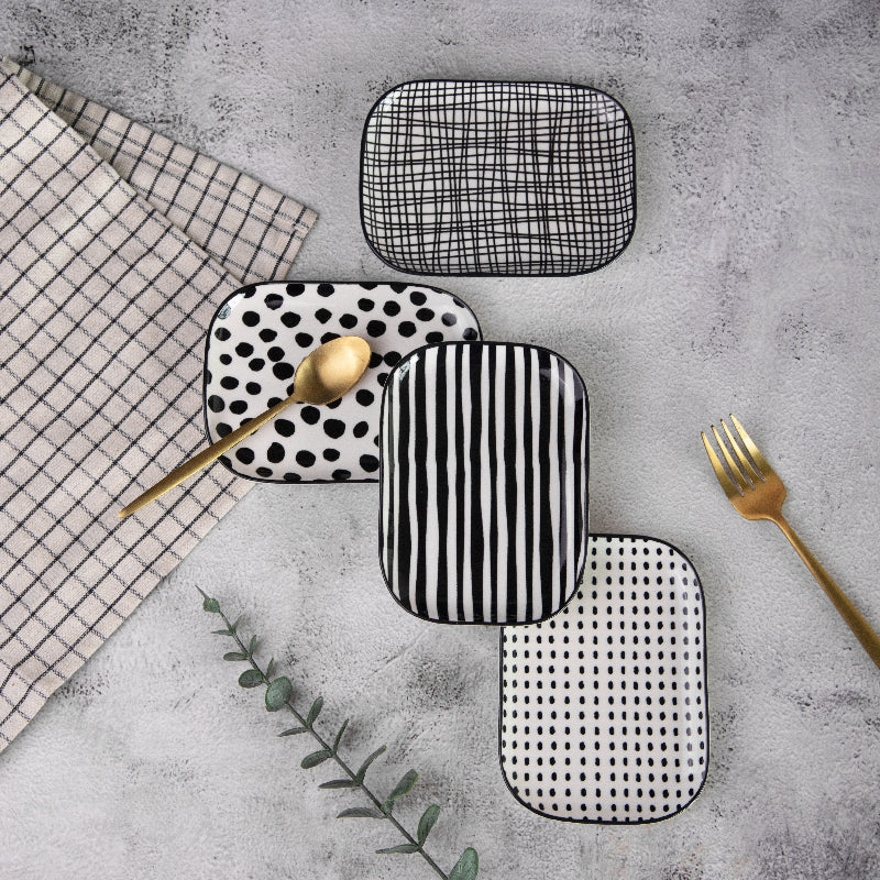 Classy Polka Dot Rectangle 5.5 Inch Snack Plate (Set of 6) Snack Plate June Trading   