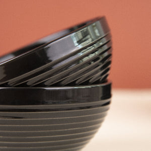 Bold Black Swirl Rice Bowl Set Bowls June Trading   