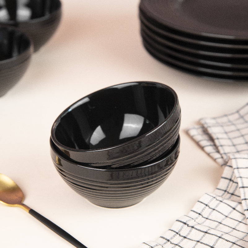 Bold Black Swirl Rice Bowl Set Bowls June Trading   