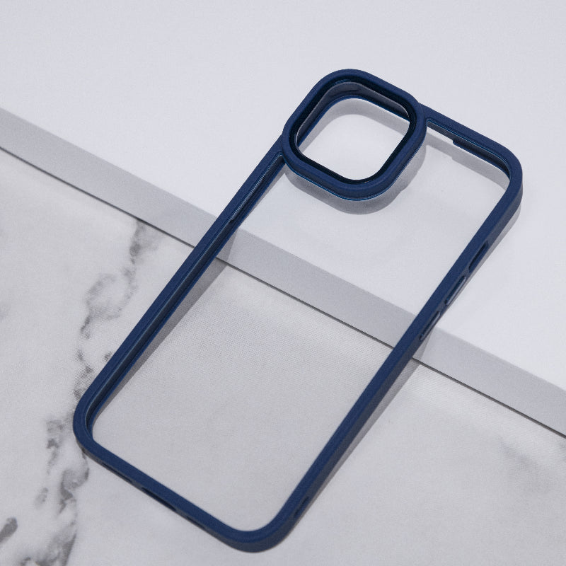 Apple iPhone 14 Acrylic Edge Metallic Transparent Case Mobile Phone Cases June Trading Navy Blue  