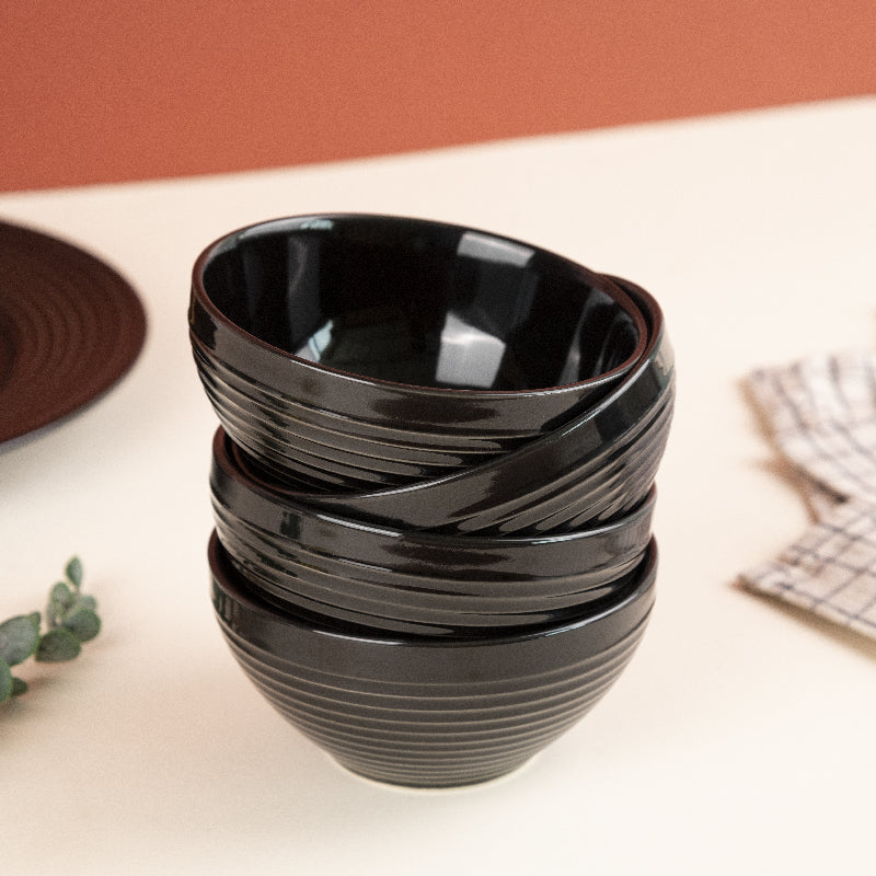 Bold Black Swirl Bowl (Set of 4) Bowls June Trading   