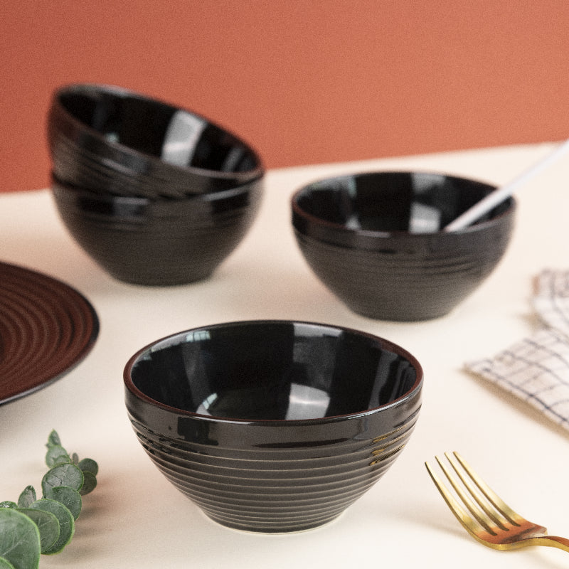 Bold Black Swirl Bowl (Set of 4) Bowls June Trading   