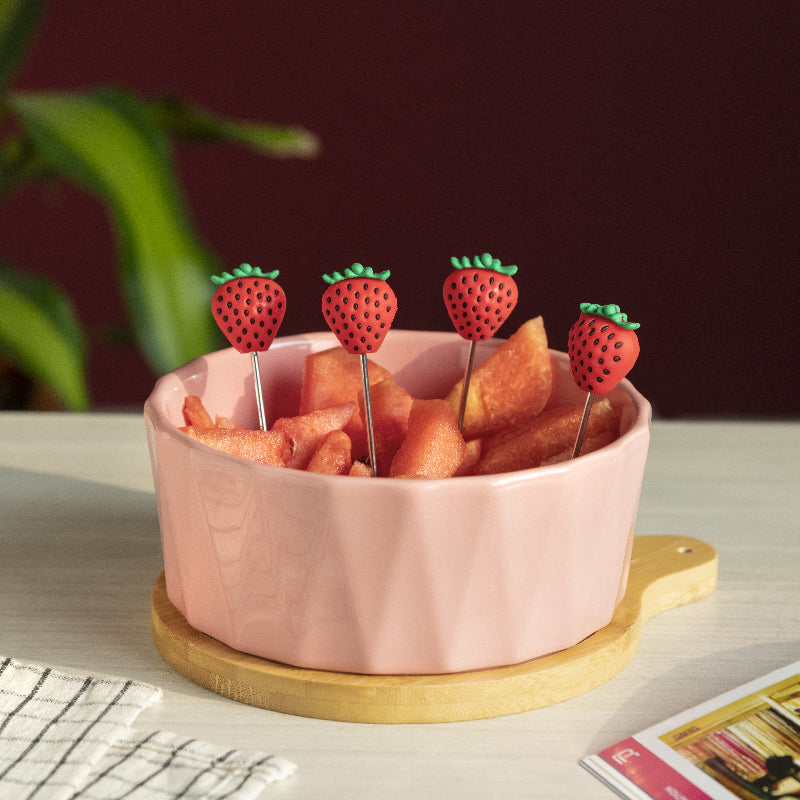 Snack Bowl With Wooden Base & Food Picks