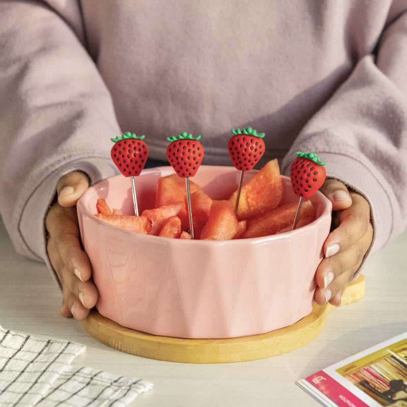 Snack Bowl With Wooden Base & Food Picks