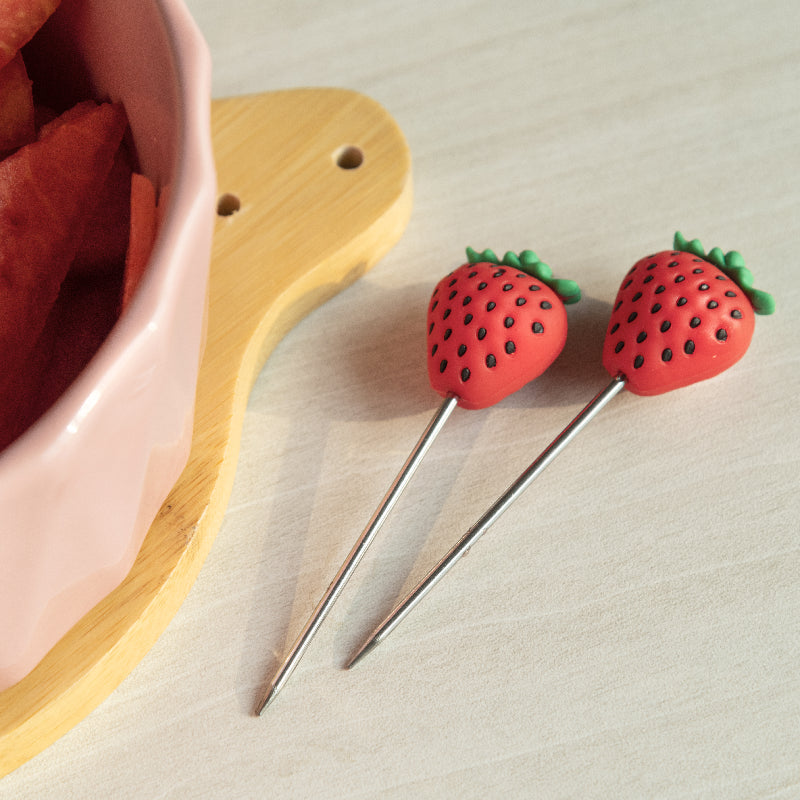 Snack Bowl With Wooden Base & Food Picks Serving Bowls June Trading   