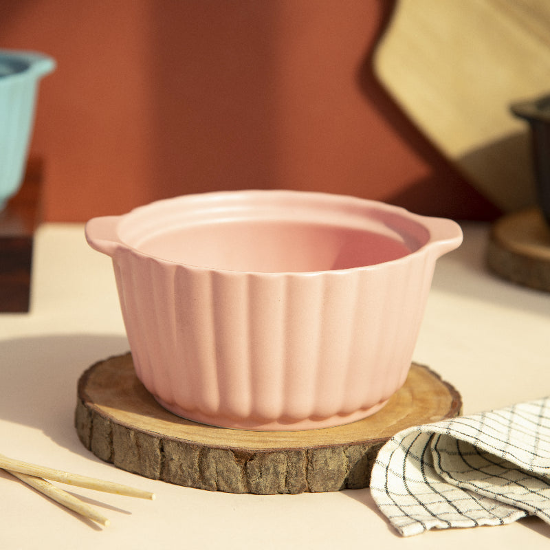 Crinkle Serving Bowl (Without Lid) Serving Bowls June Trading Lemonade Pink  
