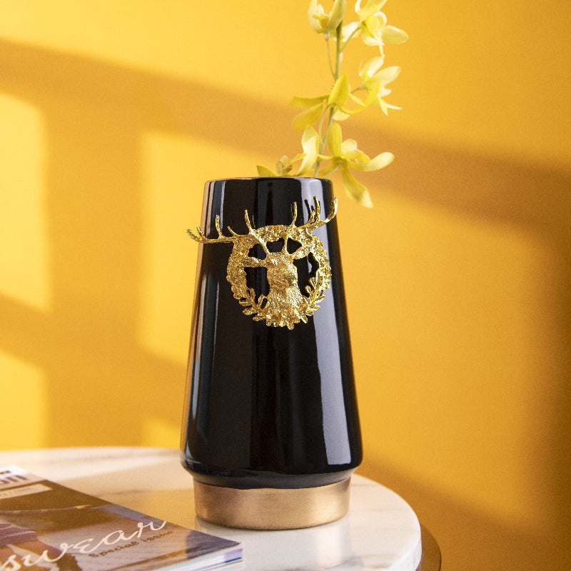 Ceramic Gold Plated Reindeer Vase Vases June Trading Small  