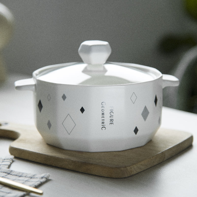 Nordic Shapes Ceramic Casserole With Lid Casserole June Trading Elegant Diamond  