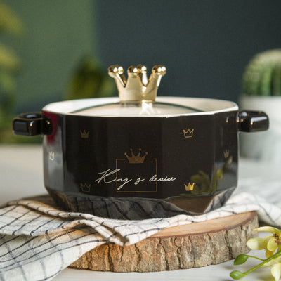 Crown On Top Ceramic Casserole with Lid Casserole June Trading Onyx Black  