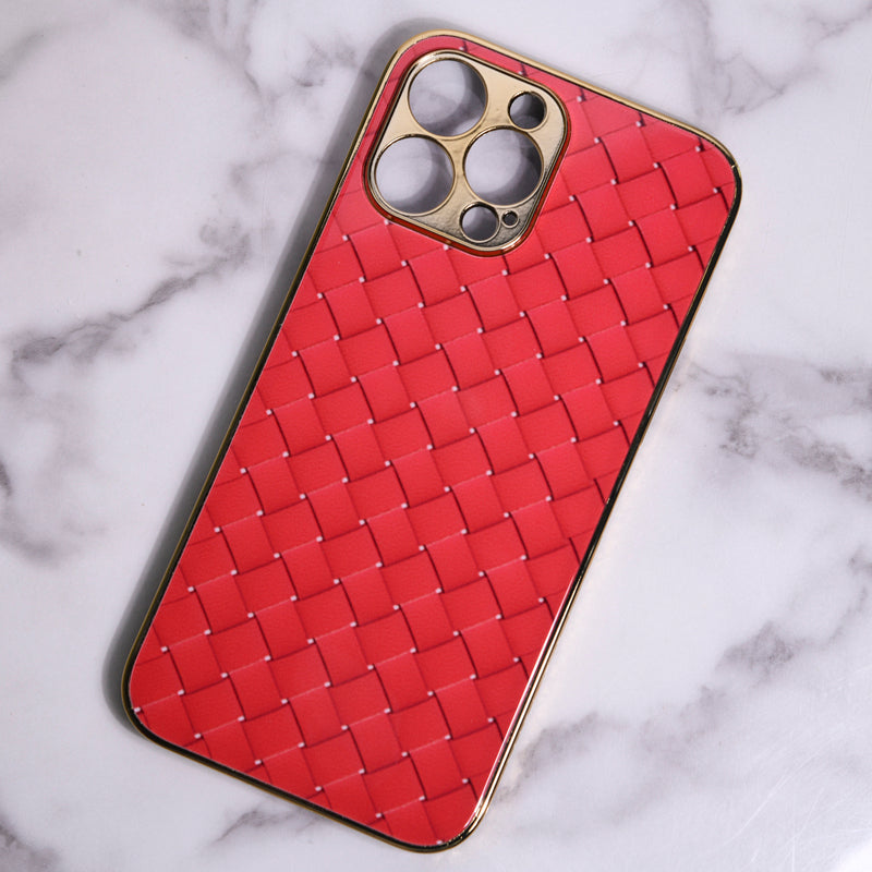 Marble Pattern Rose Gold Edge iPhone 14 Pro Case iPhone 14 Pro June Trading Tiling Red  