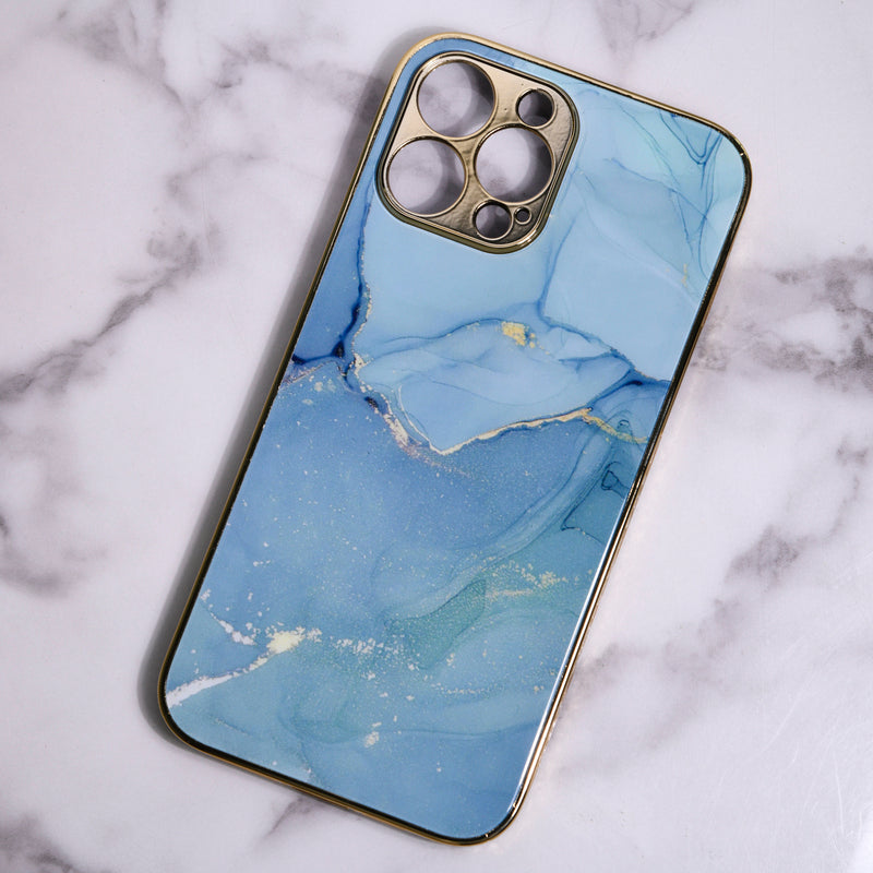 Marble Pattern Rose Gold Edge iPhone 13 Pro Max Case iPhone 13 Pro Max June Trading Ocean Blue  