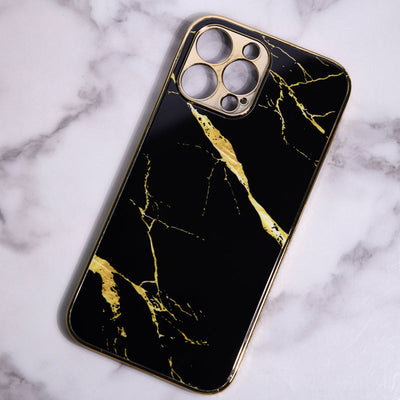 Marble Pattern Rose Gold Edge iPhone 13 Pro Max Case iPhone 13 Pro Max June Trading Jade Black  