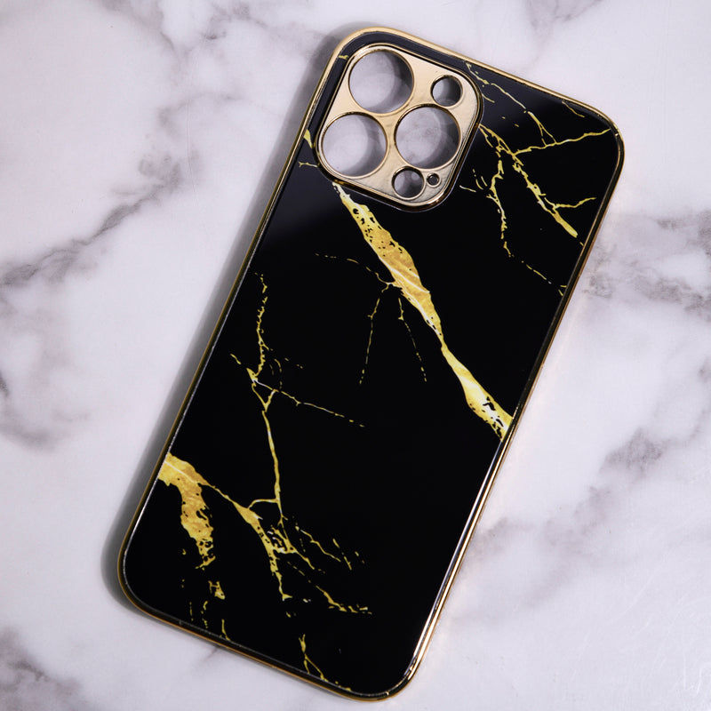 Marble Pattern Rose Gold Edge iPhone 13 Pro Case iPhone 13 Pro June Trading Jade Black  