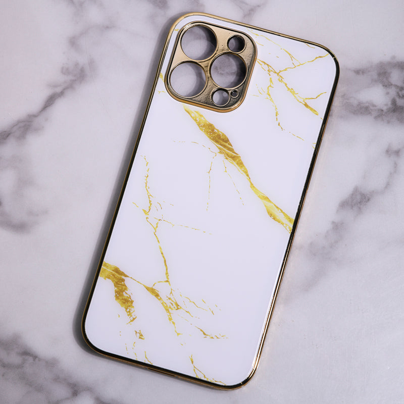 Marble Pattern Rose Gold Edge iPhone 13 Pro Max Case iPhone 13 Pro Max June Trading Ivory White  