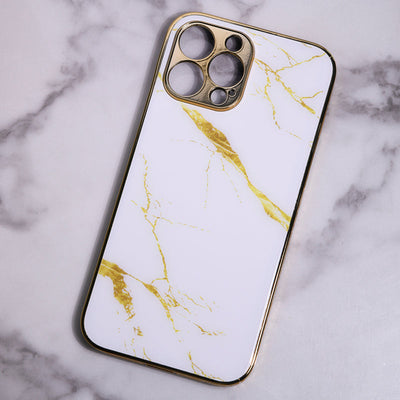 Marble Pattern Rose Gold Edge iPhone 14 Pro Max Case iPhone 14 Pro Max June Trading Ivory White  