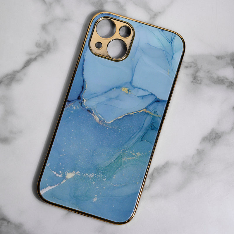 Marble Pattern Rose Gold Edge iPhone 13 Case iPhone 13 June Trading Ocean Blue  