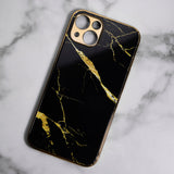Marble Pattern Rose Gold Edge iPhone 14 Plus Case iPhone 14 Plus June Trading Jade Black  