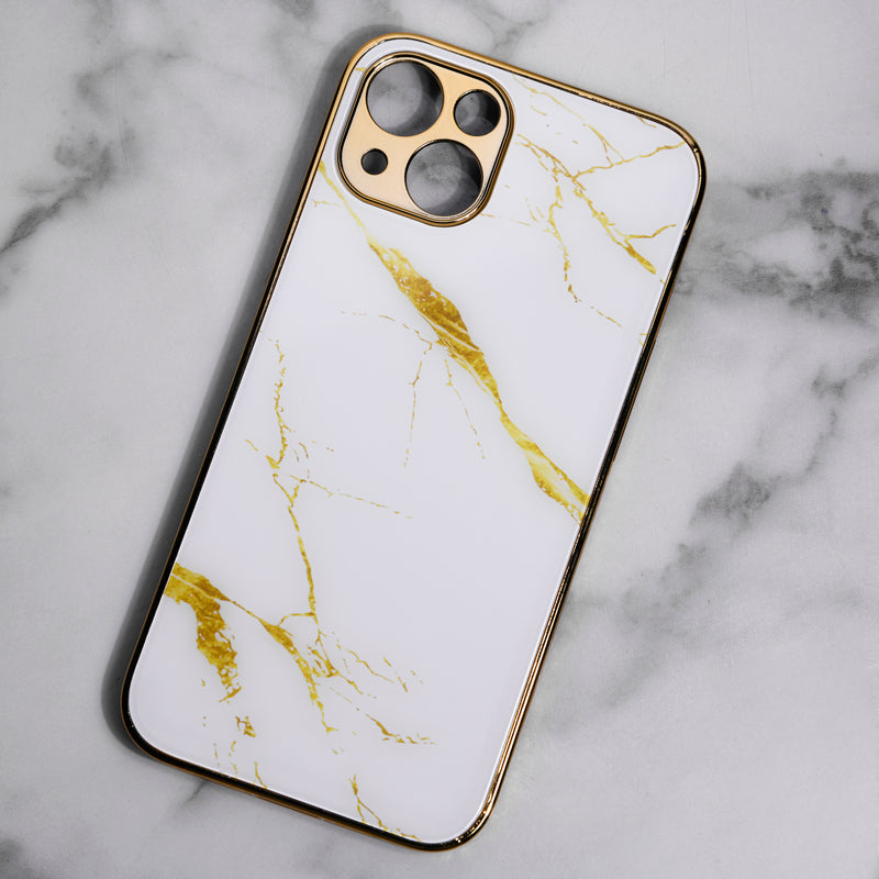 Marble Pattern Rose Gold Edge iPhone 13 Case iPhone 13 June Trading Ivory White  