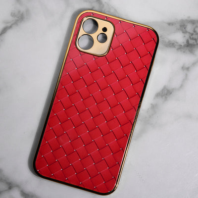 Marble Pattern Rose Gold Edge iPhone 12 Case iPhone 12 & 12 Pro June Trading Tiling Red  