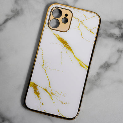 Marble Pattern Rose Gold Edge iPhone 12 Case iPhone 12 & 12 Pro June Trading Ivory White  