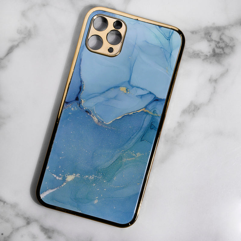 Marble Pattern Rose Gold Edge iPhone 12 Pro Case iPhone 12 & 12 Pro June Trading Ocean Blue  