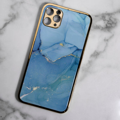 Marble Pattern Rose Gold Edge iPhone 11 Pro Max Case iPhone 11 Pro Max June Trading Ocean Blue  