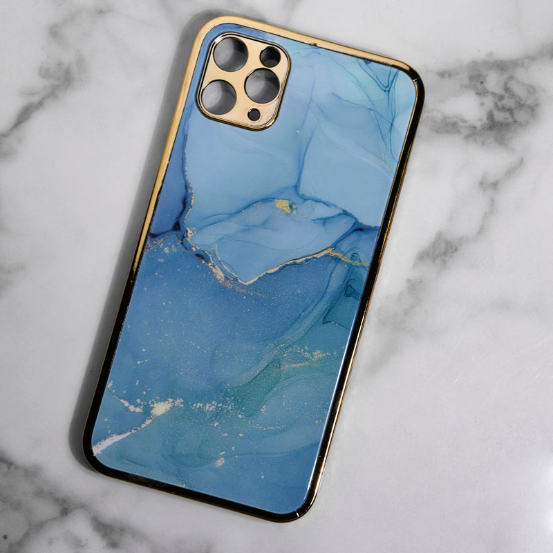 Marble Pattern Rose Gold Edge iPhone 11 Pro Case iPhone 11 Pro June Trading Ocean Blue  