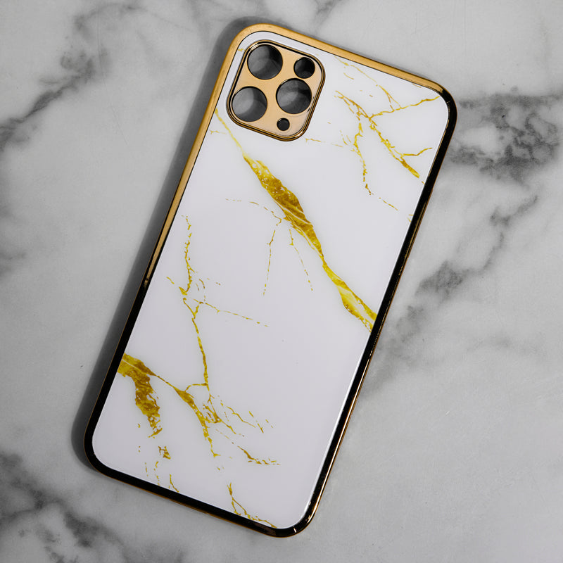 Marble Pattern Rose Gold Edge iPhone 11 Pro Max Case iPhone 11 Pro Max June Trading Ivory White  