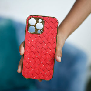 Marble Pattern Rose Gold Edge iPhone 14 Pro Max Case iPhone 14 Pro Max June Trading Tiling Red  