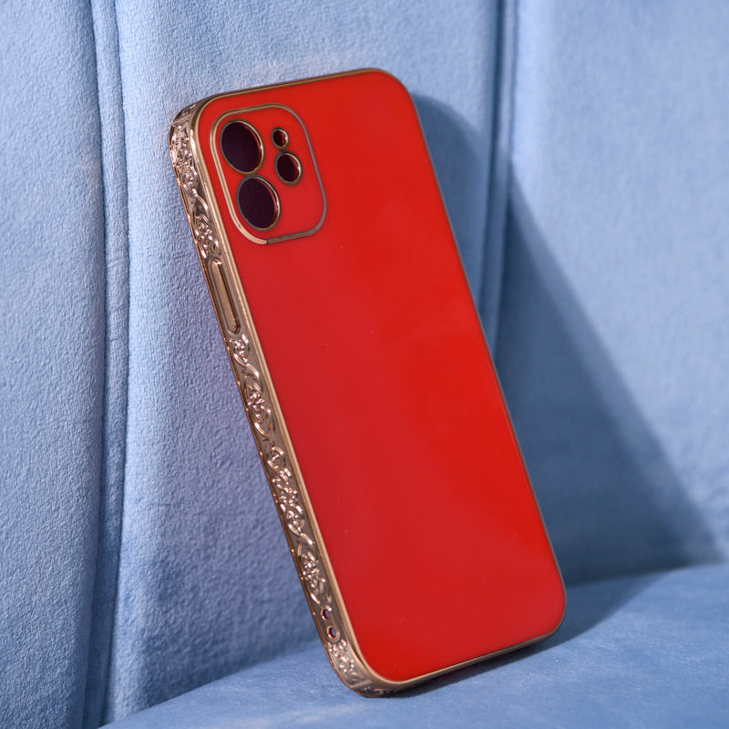 Rose Gold Carved Edge Luxury iPhone 12 Case iPhone 12 & 12 Pro June Trading Rouge Red  