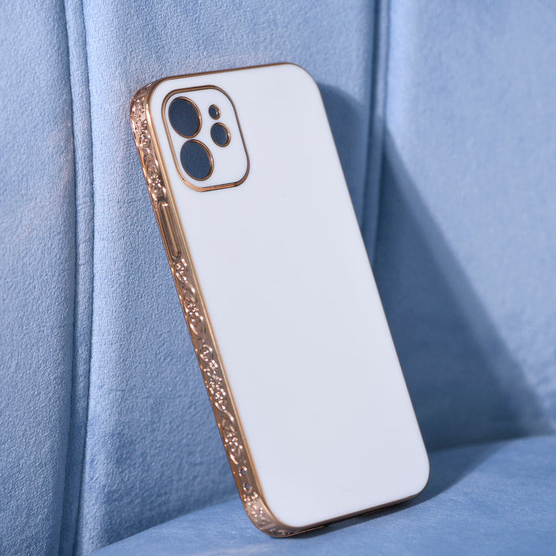 Rose Gold Carved Edge Luxury iPhone 12 Case iPhone 12 & 12 Pro June Trading Pearl White  