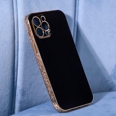 Rose Gold Carved Edge Luxury iPhone 13 Pro Case iPhone 13 Pro June Trading Onyx Black  