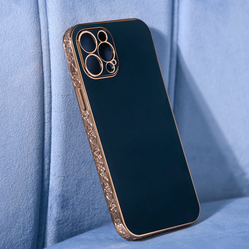 Rose Gold Carved Edge Luxury iPhone 13 Pro Case iPhone 13 Pro June Trading Midnight Green  